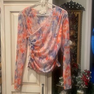 Like New Anthropologie Multi-Colored Long Sleeve Mesh Top XS